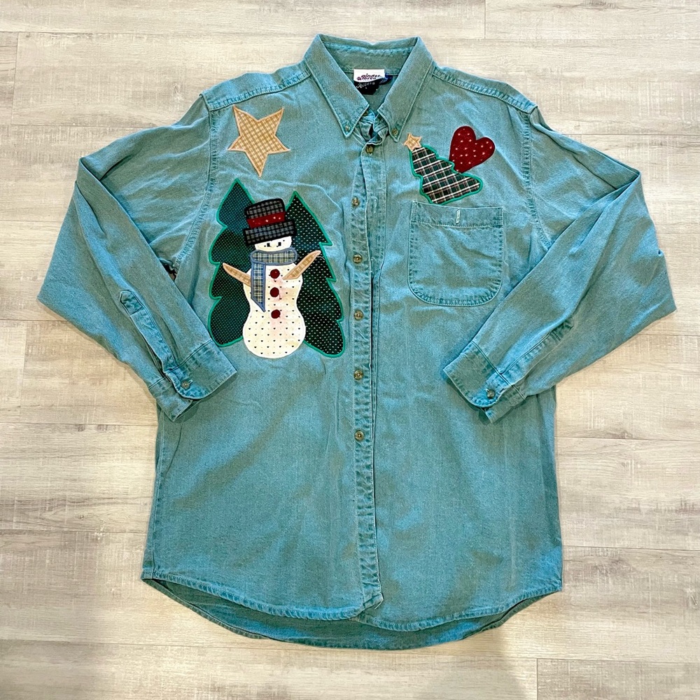 Vintage Christmas button up long sleeve flannel